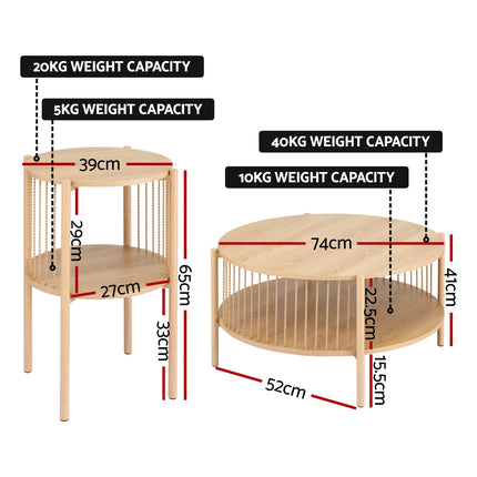 Artiss Coffee Table 2-Tier Round Wood.