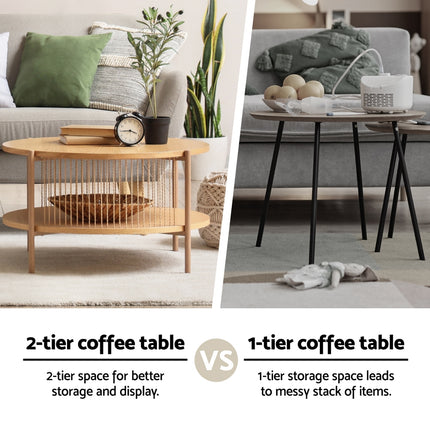 Artiss Coffee Table 2-Tier Round Wood.