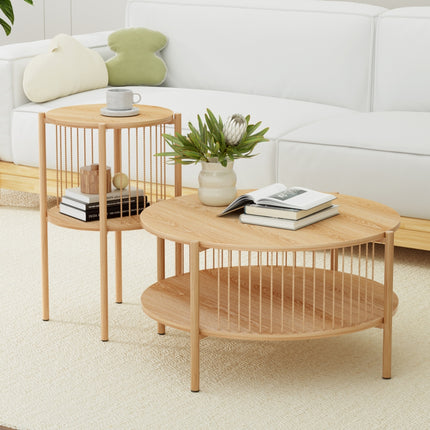 Artiss Coffee Table 2-Tier Round Wood.