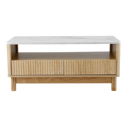 Artiss Coffee Table Drawer Shelf Marble Effect Wood&White.