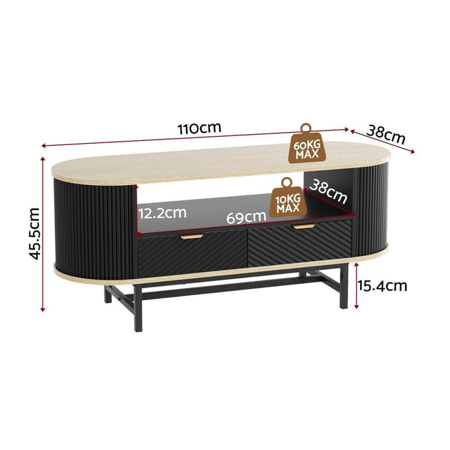 Artiss Coffee Table Drawer Shelf Wood&Black.