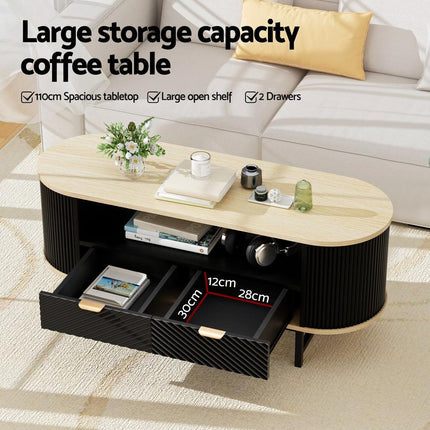 Artiss Coffee Table Drawer Shelf Wood&Black.
