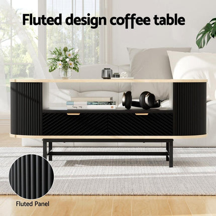 Artiss Coffee Table Drawer Shelf Wood&Black.