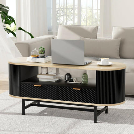 Artiss Coffee Table Drawer Shelf Wood&Black.