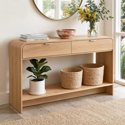Artiss Console Table Hallway Entryway Storage Drawer Shelf Curved Edge 120CM Pine.