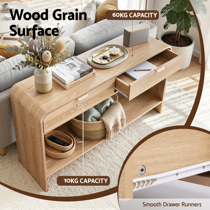 Artiss Console Table Hallway Entryway Storage Drawer Shelf Curved Edge 120CM Pine.