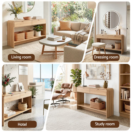 Artiss Console Table Hallway Entryway Storage Drawer Shelf Curved Edge 120CM Pine.