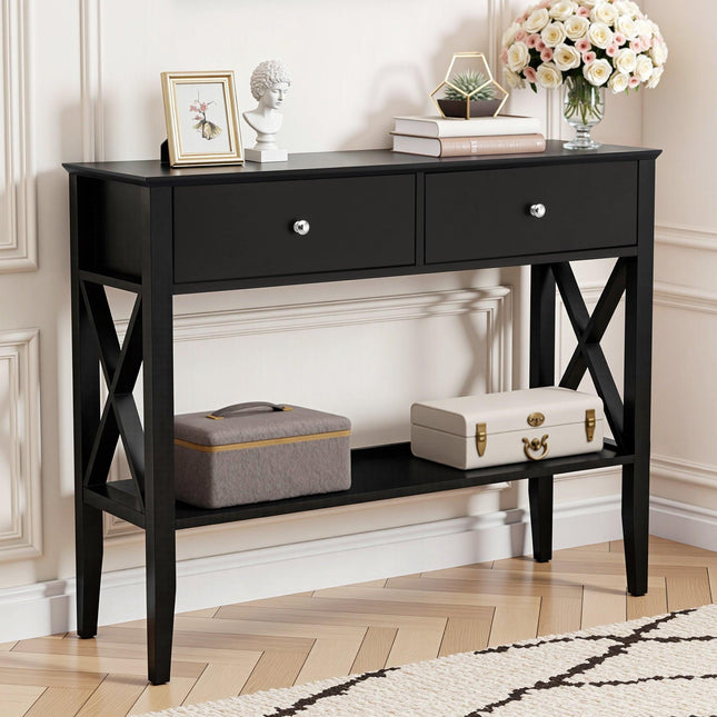 Artiss Console Table 2 Drawers 100CM Black.