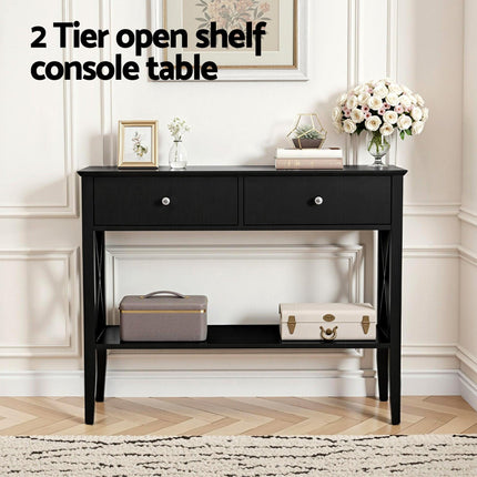Artiss Console Table 2 Drawers 100CM Black.