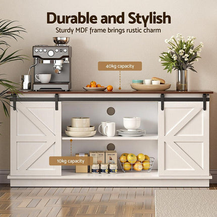 Artiss Buffet Sideboard Storage Cabinet Kitchen Cupboard Sliding Doors White.