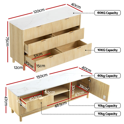 Artiss TV Unit & Chest of Drawers Set Solid Wood Legs Pine.