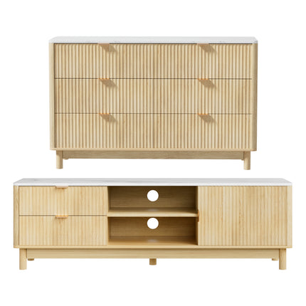 Artiss TV Unit & Chest of Drawers Set Solid Wood Legs Pine.