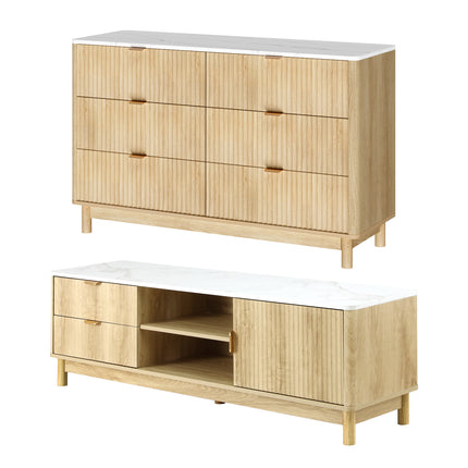 Artiss TV Unit & Chest of Drawers Set Solid Wood Legs Pine.