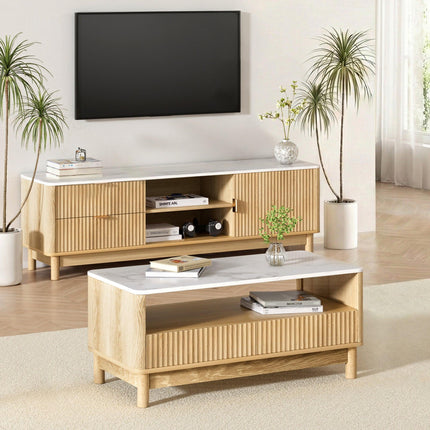 Artiss TV Unit & Coffee Table Set Storage Drawers Pine.