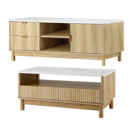 Artiss TV Unit & Coffee Table Set Storage Drawers Pine.
