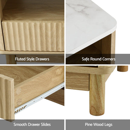 Artiss TV Unit & Coffee Table Set Storage Drawers Pine.
