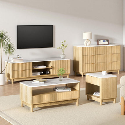 Artiss TV Unit & Coffee Table Set Storage Drawers Pine.