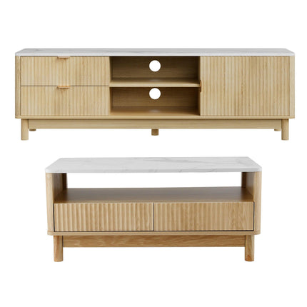 Artiss TV Unit & Coffee Table Set Storage Drawers Pine.