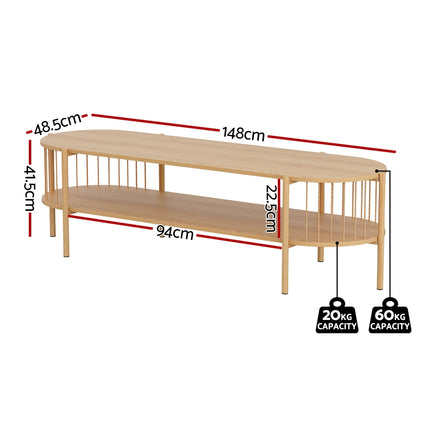 Artiss TV Unit Entertainment Unit Storage Shelf 148cm Pine.