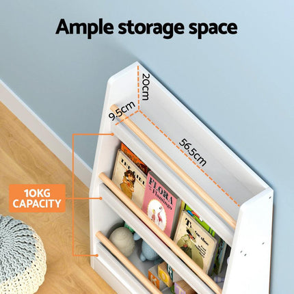 Keezi Kids Bookshelf 3 Tiers Storage Children Bookcase Organiser Display Shelf.