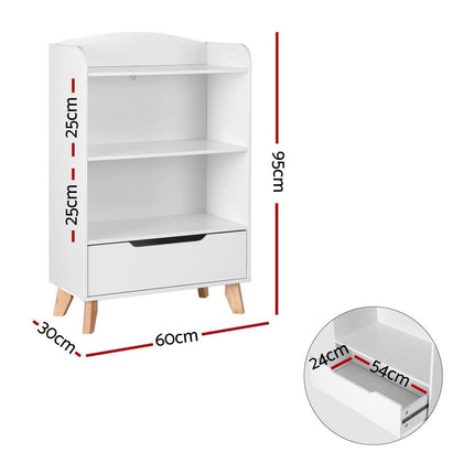 Keezi Kids Bookshelf 3 Tiers Storage Children Bookcase Toys Organiser Drawer.