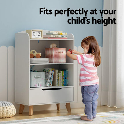 Keezi Kids Bookshelf 3 Tiers Storage Children Bookcase Toys Organiser Drawer.