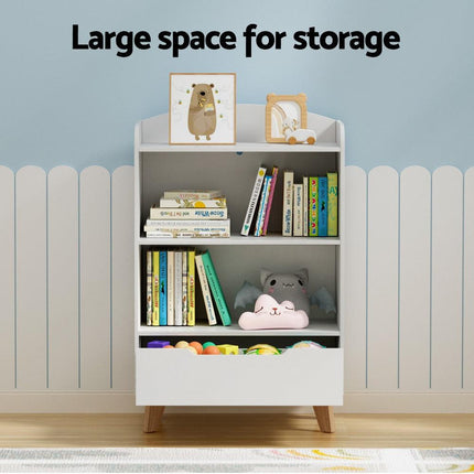 Keezi Kids Bookshelf 3 Tiers Storage Children Bookcase Toys Organiser Drawer.