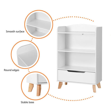 Keezi Kids Bookshelf 3 Tiers Storage Children Bookcase Toys Organiser Drawer.