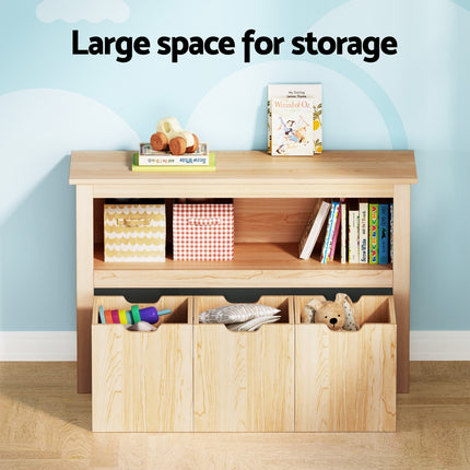 Keezi Kids Bookshelf 3 Drawers Storage Children Bookcase Toy Organiser Display Wooden.