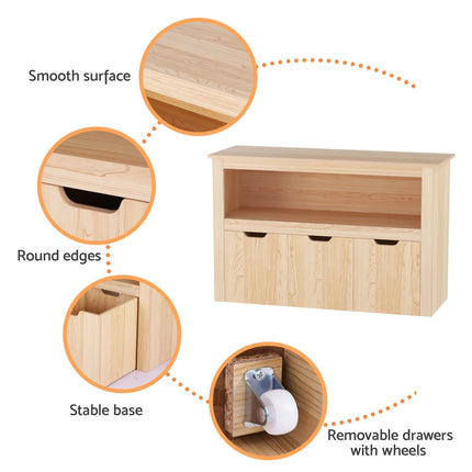 Keezi Kids Bookshelf 3 Drawers Storage Children Bookcase Toy Organiser Display Wooden.
