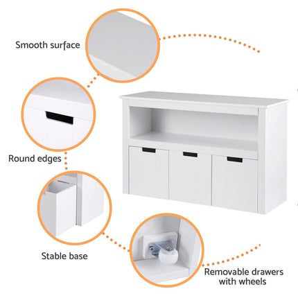 Keezi Kids Bookshelf 3 Drawers Storage Children Bookcase Toy Organiser Display.