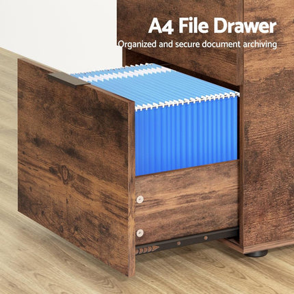 Artiss Filing Cabinet Files Storage Office Shelves File Organiser Rustic Brown 2 Drawer.
