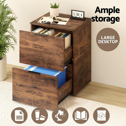 Artiss Filing Cabinet Files Storage Office Shelves File Organiser Rustic Brown 2 Drawer.