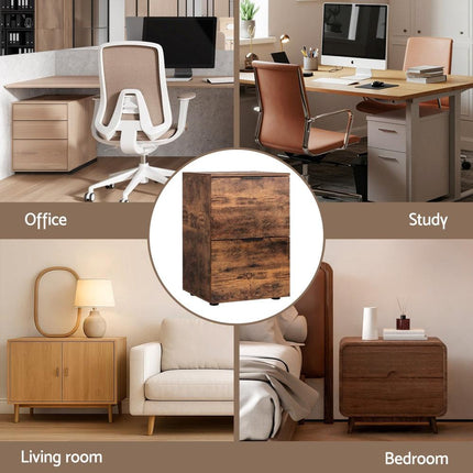 Artiss Filing Cabinet Files Storage Office Shelves File Organiser Rustic Brown 2 Drawer.