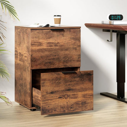 Artiss Filing Cabinet Files Storage Office Shelves File Organiser Rustic Brown 2 Drawer.