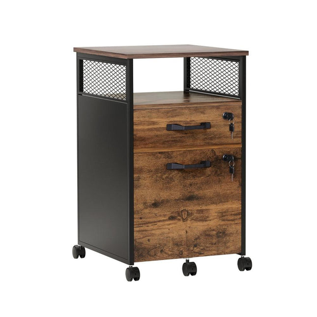 Artiss Filing Cabinet File Cabinet with Wheels 2 Drawer Storage Rustic Brown.