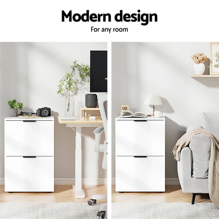 Artiss Filing Cabinet Files Storage Office Shelves File Organiser White 2 Drawer.