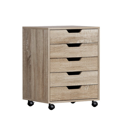 Artiss 5-Drawer Filing Cabinet Mobile Rolling Storage Cabinet Chest of Drawers Stand Scratch Beige.