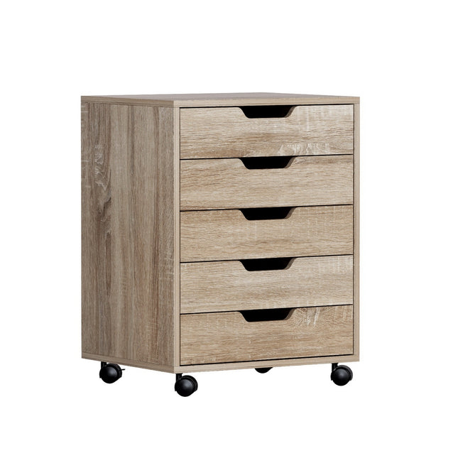 Artiss 5-Drawer Filing Cabinet Mobile Rolling Storage Cabinet Chest of Drawers Stand Scratch Beige.