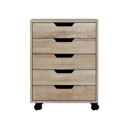 Artiss 5-Drawer Filing Cabinet Mobile Rolling Storage Cabinet Chest of Drawers Stand Scratch Beige.