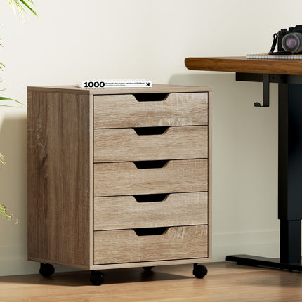 Artiss 5-Drawer Filing Cabinet Mobile Rolling Storage Cabinet Chest of Drawers Stand Scratch Beige.