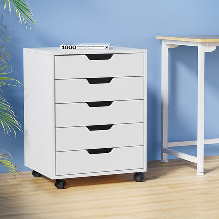 Artiss 5-Drawer Filing Cabinet Mobile Rolling Storage Cabinet Chest of Drawers Stand White.