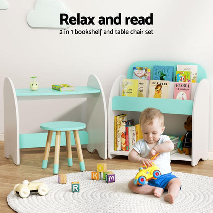 Keezi Kids Bookshelf 2 In 1 Table Chair Set Bookcase Toys Shelves Children Organiser.
