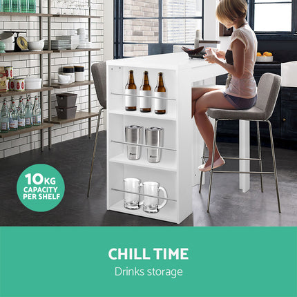 Artiss Bar Table 3-tier Storage Shelves White.