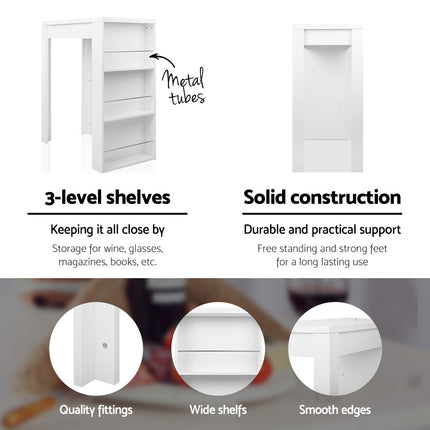Artiss Bar Table 3-tier Storage Shelves White.
