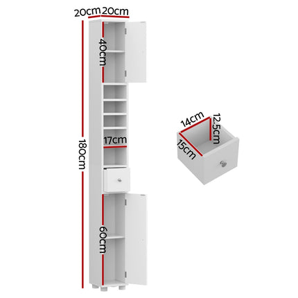 Artiss Bathroom Storage Cabinet 180cm Tall Slim Floor Cupboard Toilet Narrow Linen Tower.