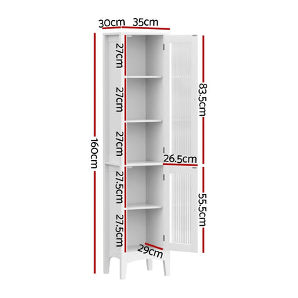 Artiss Bathroom Storage Cabinet 160cm Tall Slim Floor Cupboard Toilet Glass Door White.