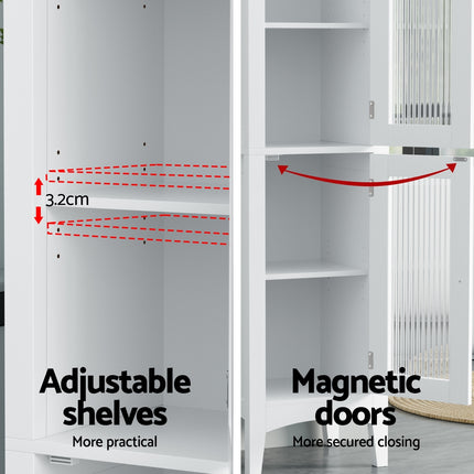 Artiss Bathroom Storage Cabinet 160cm Tall Slim Floor Cupboard Toilet Glass Door White.
