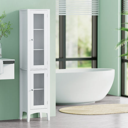 Artiss Bathroom Storage Cabinet 160cm Tall Slim Floor Cupboard Toilet Glass Door White.