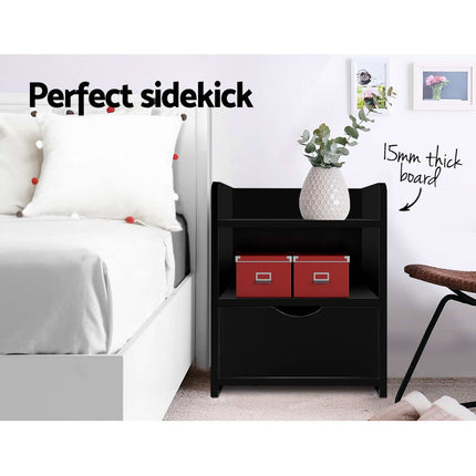 Artiss Bedside Table 1 Drawer with Shelf - FARA Black.
